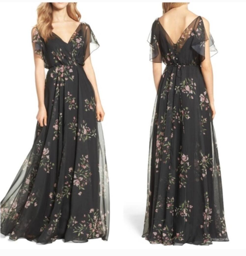 Jenny Yoo Cassie Eden Gown Size 0 Flutter Sleeve Surplice Maxi Dress
